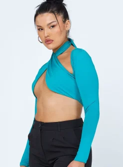 Princess Polly Keri Long Sleeve Top  Teal Outlet