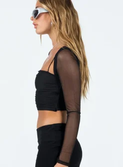 Princess Polly Kersey Long Sleeve Top  Black Shop