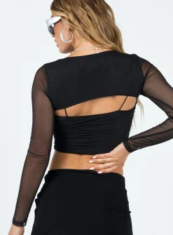 Princess Polly Kersey Long Sleeve Top  Black Shop