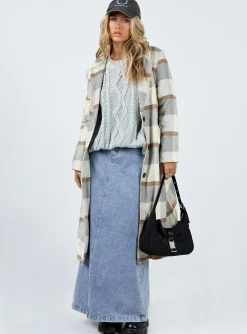 Princess Polly Keslake Plaid Coat  Grey Check Clearance