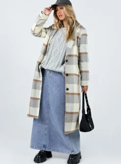 Princess Polly Keslake Plaid Coat  Grey Check Clearance