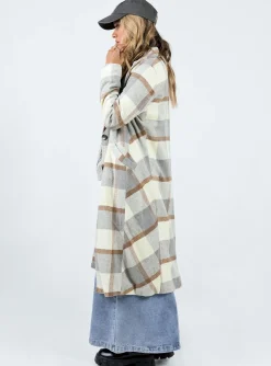 Princess Polly Keslake Plaid Coat  Grey Check Clearance