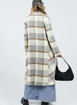 Princess Polly Keslake Plaid Coat  Grey Check Clearance