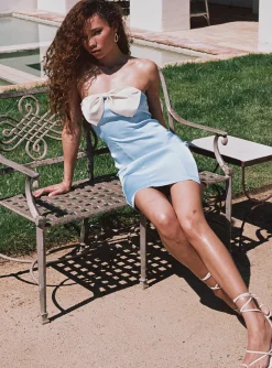 Princess Polly Kesy Bow Tie Mini Dress Blue / Champagne   Blue/ Champagne Fashion