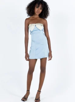 Princess Polly Kesy Bow Tie Mini Dress Blue / Champagne   Blue/ Champagne Fashion