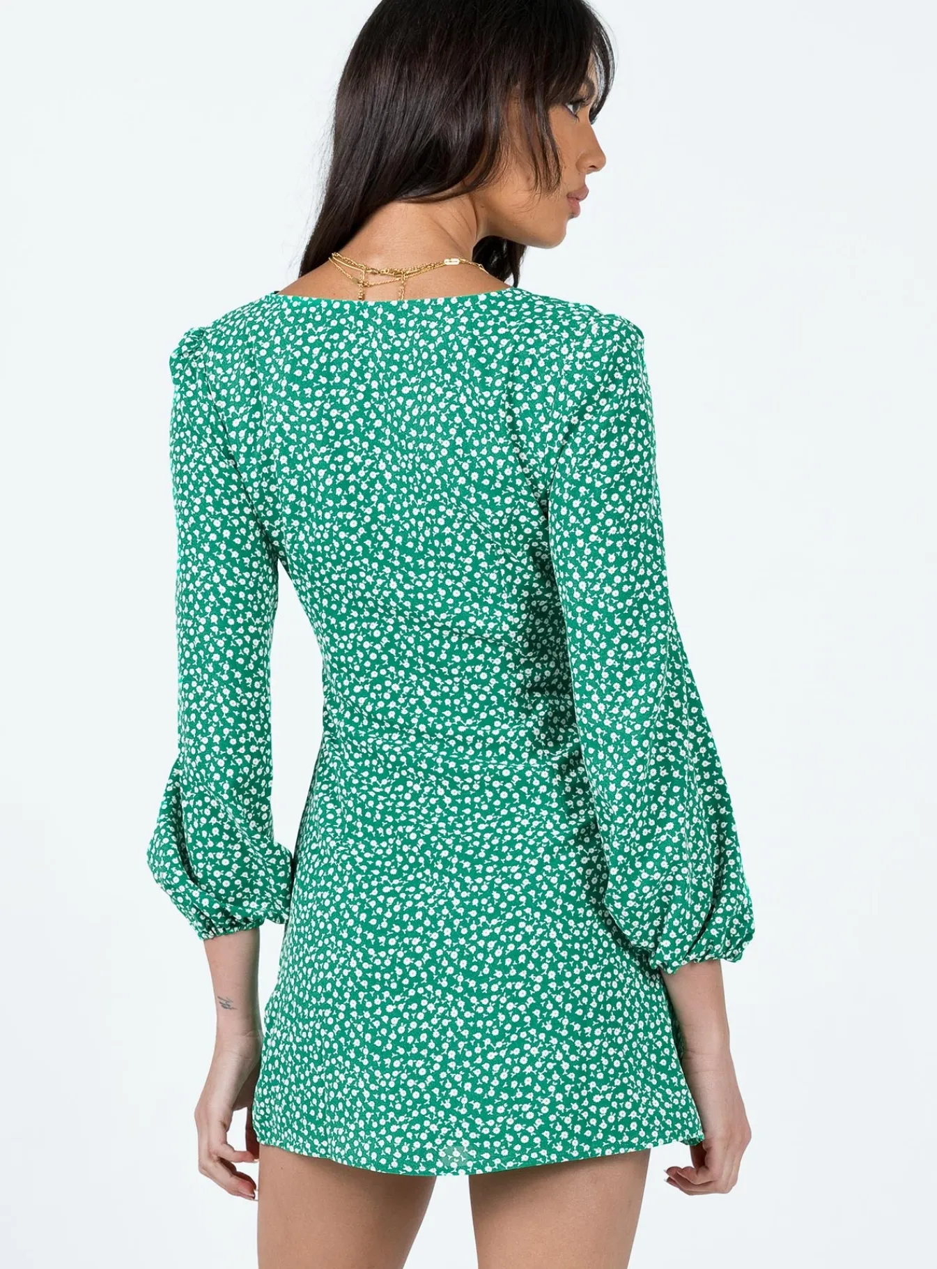 Princess Polly Kiata Long Sleeve Mini Dress/ Floral Green Hot