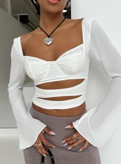 Princess Polly Kitchener Long Sleeve Top  Ivory Outlet