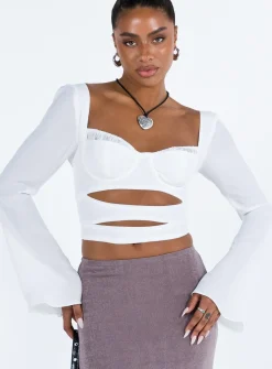 Princess Polly Kitchener Long Sleeve Top Ivory Outlet