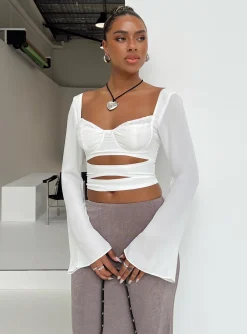 Princess Polly Kitchener Long Sleeve Top Ivory Outlet