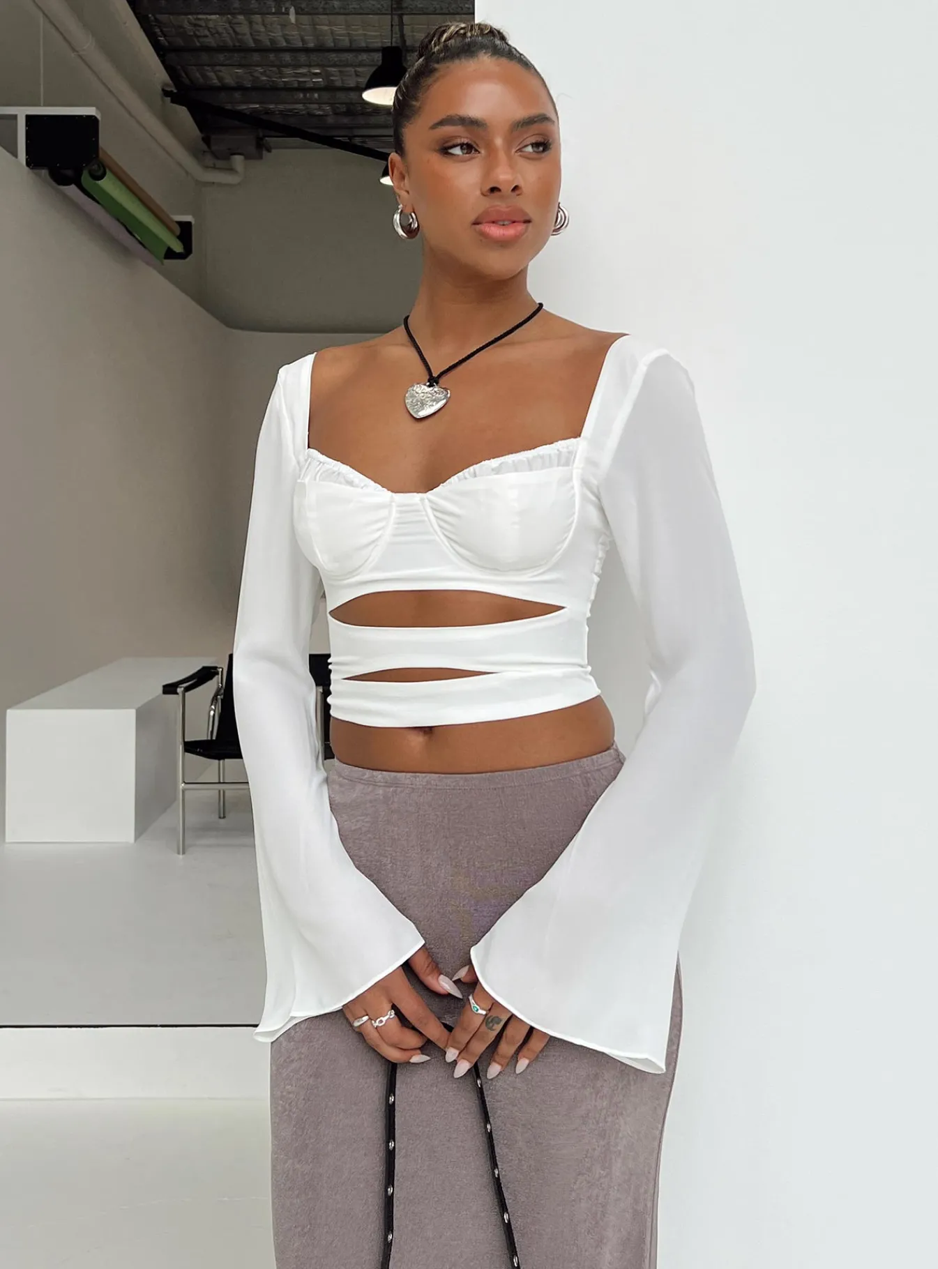 Princess Polly Kitchener Long Sleeve Top Ivory Outlet