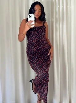 Princess Polly Knox Maxi Dress  Black / Red Floral Sale