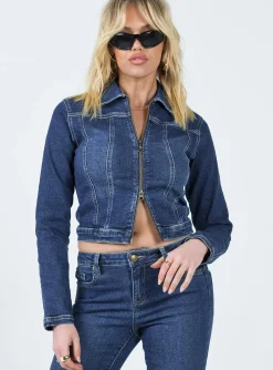 Princess Polly Korvi Denim Jacket  Dark Blue Flash Sale