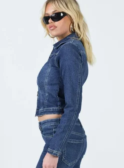 Princess Polly Korvi Denim Jacket  Dark Blue Flash Sale