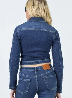 Princess Polly Korvi Denim Jacket  Dark Blue Flash Sale