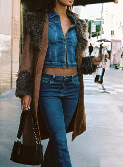 Princess Polly Korvi Denim Jacket  Dark Blue Flash Sale