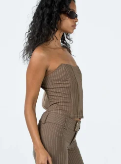 Princess Polly Kyana Corset Pinstripe Brown Fashion