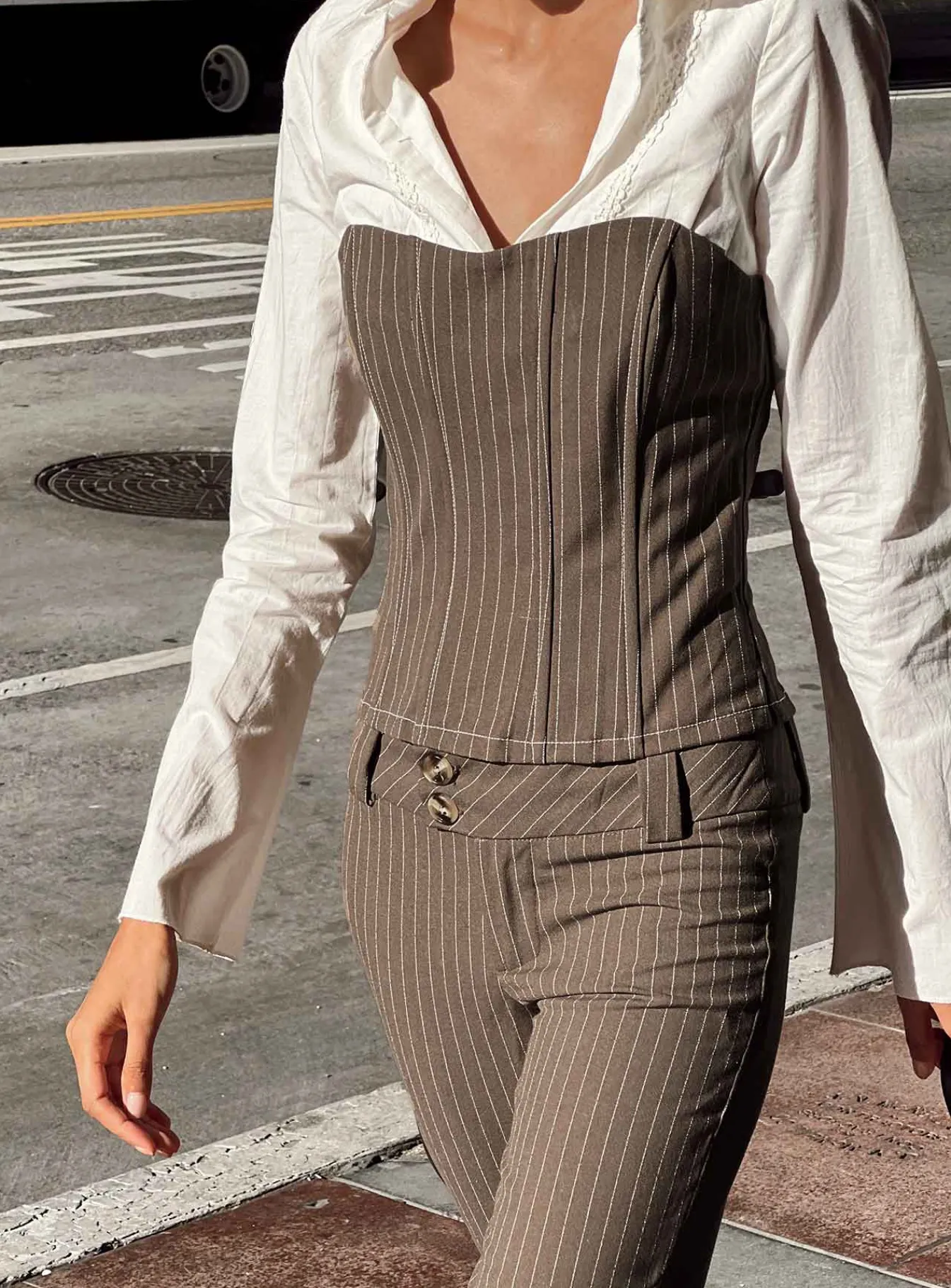 Princess Polly Kyana Corset Pinstripe Brown Fashion