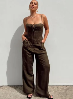 Princess Polly La Quinta Pant Dark Chocolate   Brown Hot