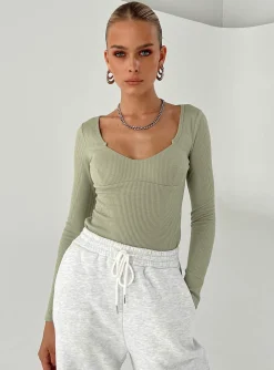 Princess Polly Lader Long Sleeve Bodysuit  Green Hot