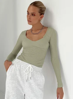 Princess Polly Lader Long Sleeve Bodysuit Green Hot