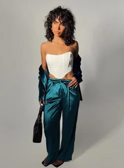 Princess Polly Lagoona Velvet Pants  Blue Cheap