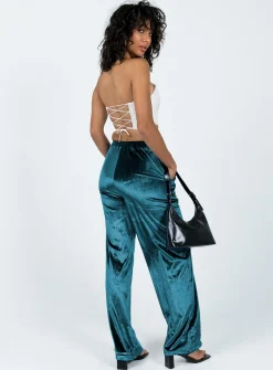 Princess Polly Lagoona Velvet Pants Blue Cheap