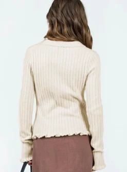 Princess Polly Lahey Long Sleeve Polo Knit Top  Cream Best Sale