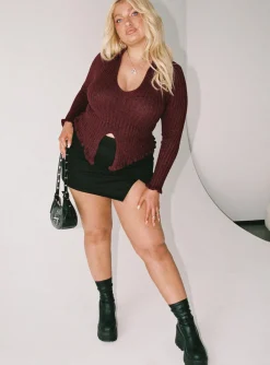 Princess Polly Lahey Long Sleeve Polo Knit Maroon Curve Burgundy Online