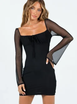 Princess Polly Lanyana Long Sleeve Mini Dress  Black Shop