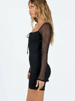 Princess Polly Lanyana Long Sleeve Mini Dress  Black Shop