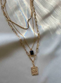 Princess Polly Lars Pendant Necklace/ Black   Gold New
