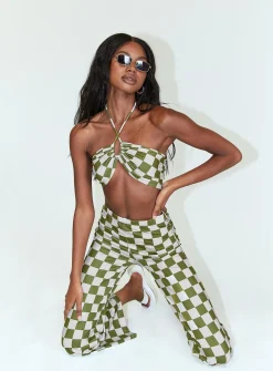 Princess Polly Latiana Set Green Checkerboard   Green / White Sale