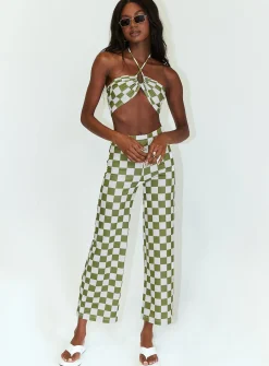 Princess Polly Latiana Set Green Checkerboard Green / White Sale