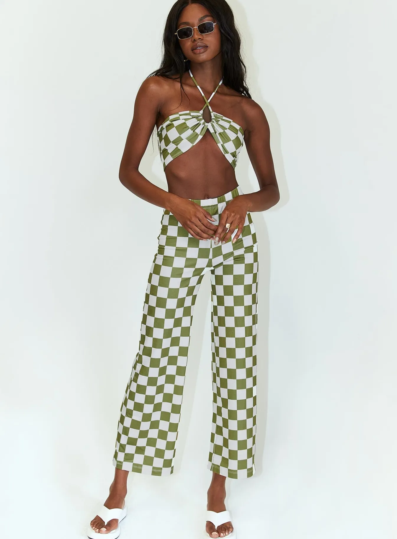 Princess Polly Latiana Set Green Checkerboard Green / White Sale
