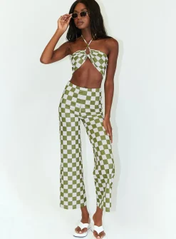 Princess Polly Latiana Set Green Checkerboard Green / White Sale
