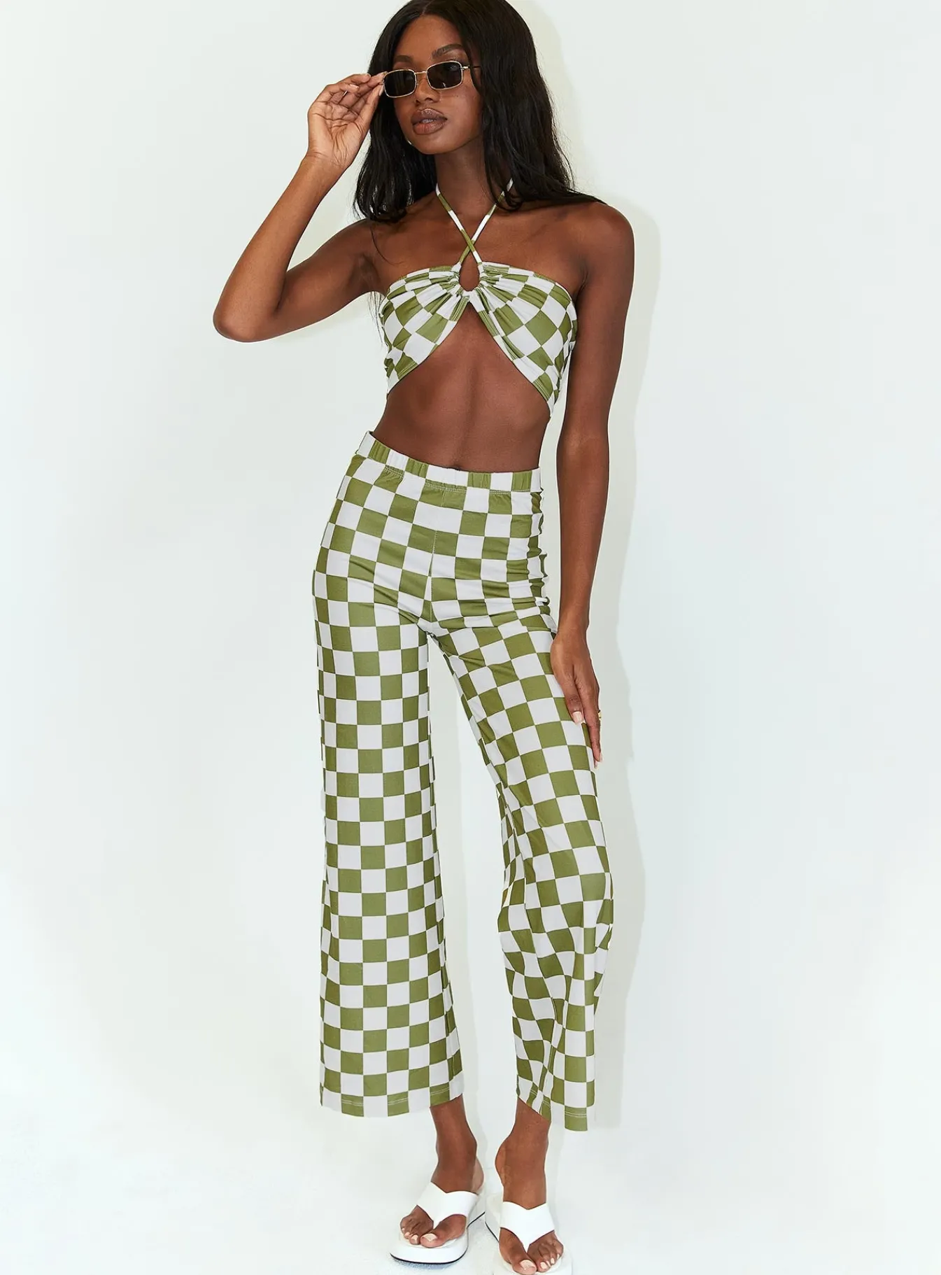 Princess Polly Latiana Set Green Checkerboard Green / White Sale