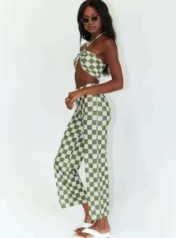 Princess Polly Latiana Set Green Checkerboard Green / White Sale