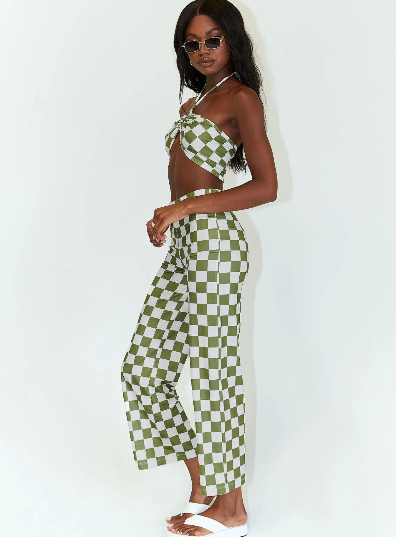 Princess Polly Latiana Set Green Checkerboard Green / White Sale