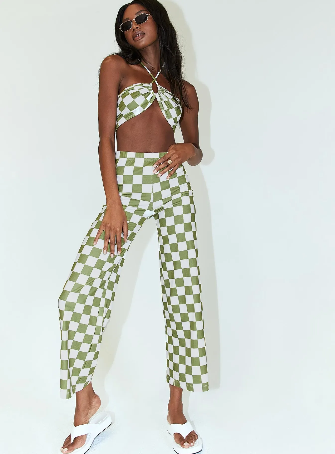 Princess Polly Latiana Set Green Checkerboard Green / White Sale