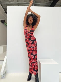 Princess Polly Lauers Maxi Dress  Red Floral / Black Best Sale