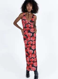 Princess Polly Lauers Maxi Dress  Red Floral / Black Best Sale