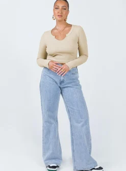 Princess Polly Laurina Long Sleeve Top  Beige New