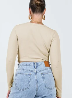 Princess Polly Laurina Long Sleeve Top Beige New