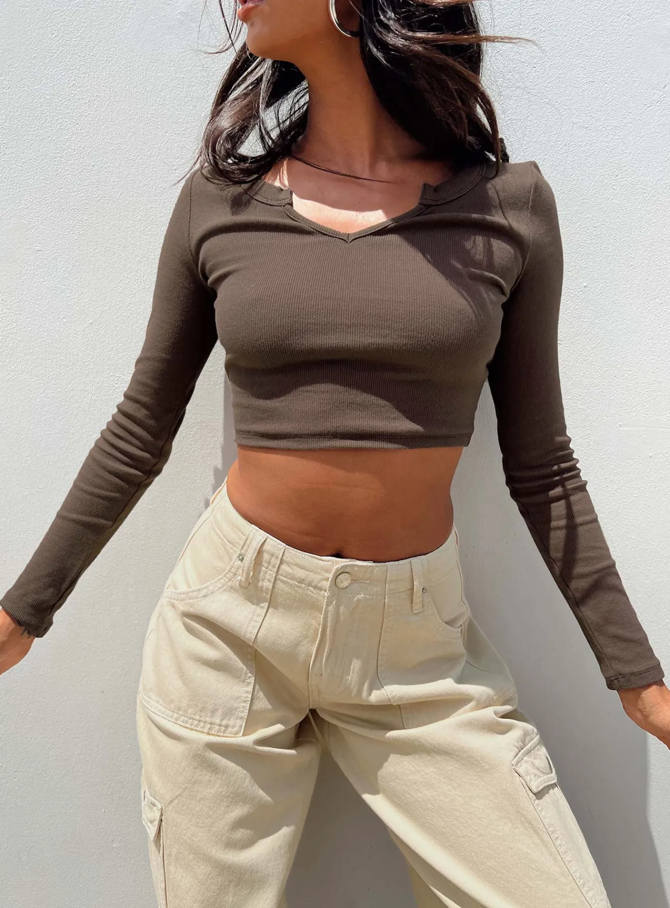 Princess Polly Laurina Long Sleeve Top Brown Cheap