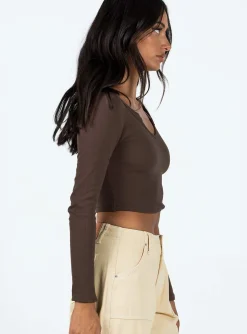 Princess Polly Laurina Long Sleeve Top Brown Cheap