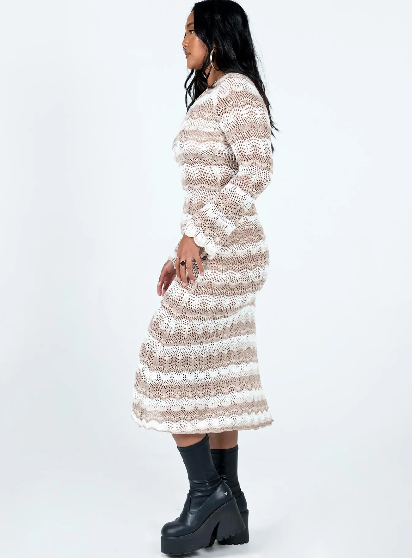 Princess Polly Leah Knit Midi Dress Beige Outlet