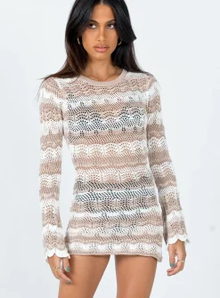 Princess Polly Leah Knit Mini Dress  Brown Sale