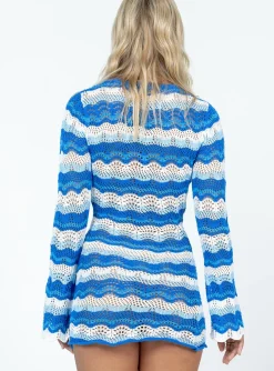 Princess Polly Leah Knit Mini Dress/ White   Blue Best