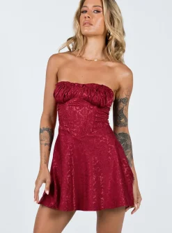 Princess Polly Lenette Mini Dress  Burgundy Clearance