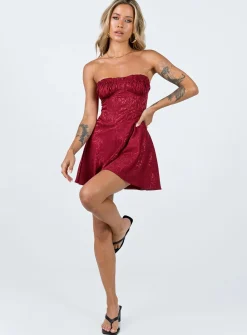 Princess Polly Lenette Mini Dress  Burgundy Clearance